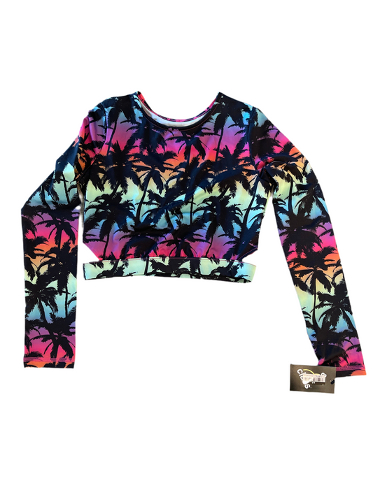 Girls' Tropical Ombre Design Rash Guard Swim Top - art class™ Black