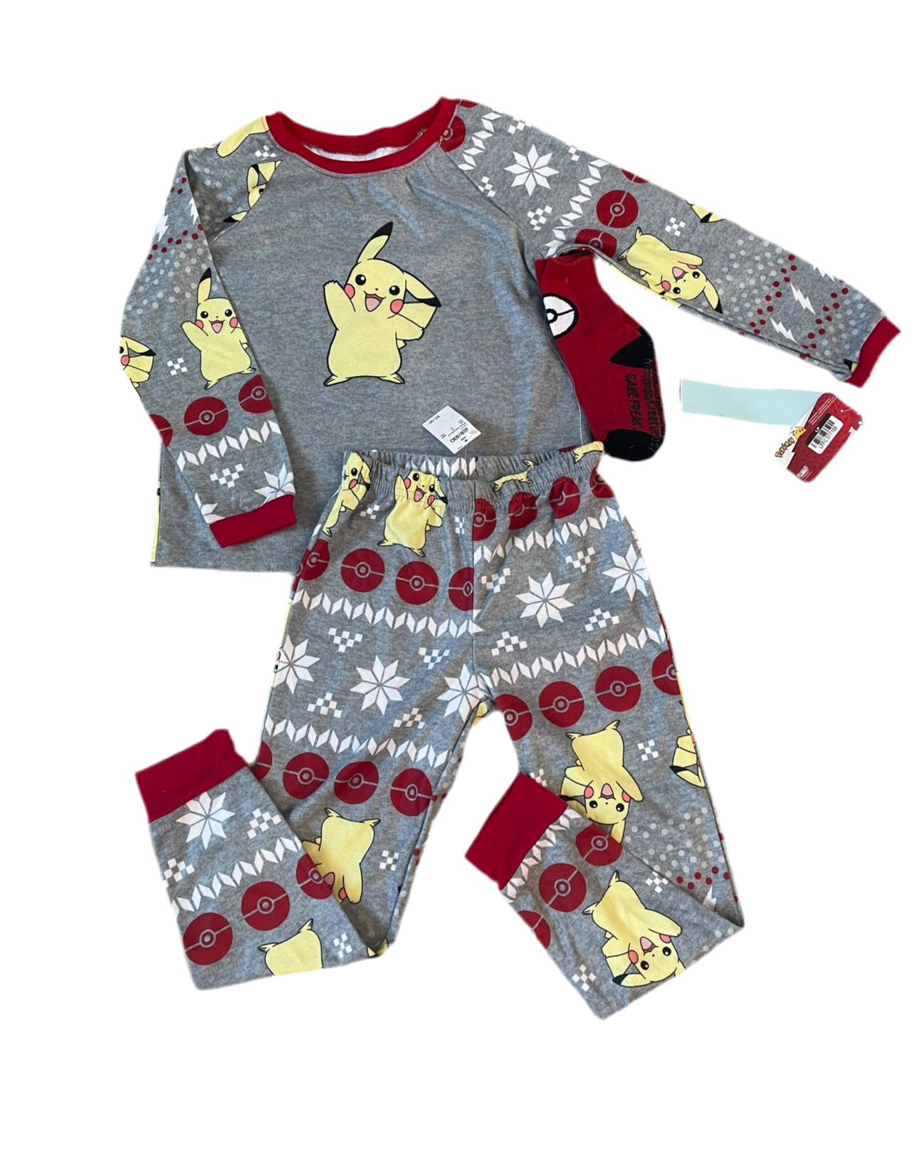 Girls' Pokemon Pikachu Fair Isle 2pc Pajama Set with Socks - Gray