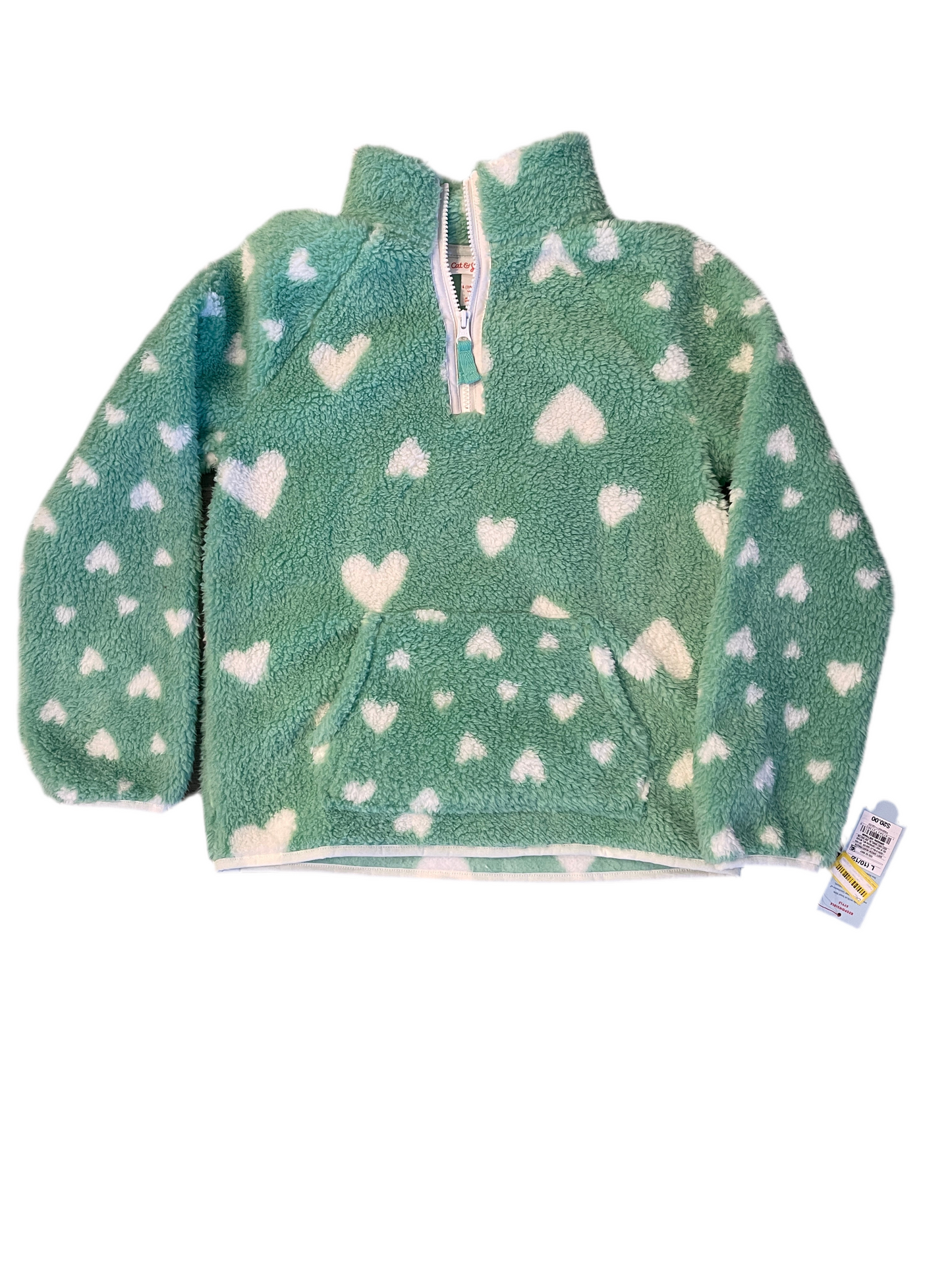 Girls' Faux Shearling Heart Quarter Zip Sweatshirt - Cat & Jack Mint Green