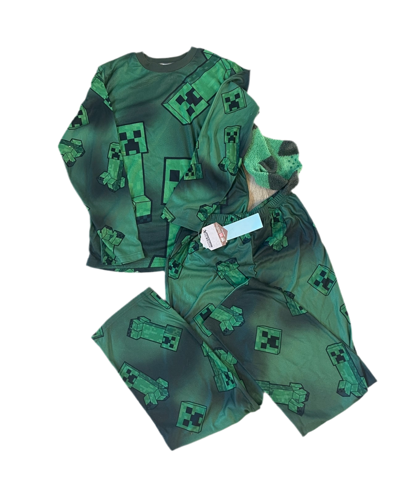 Minecraft Boys Mob Creeper Green Pajama And Sock Set