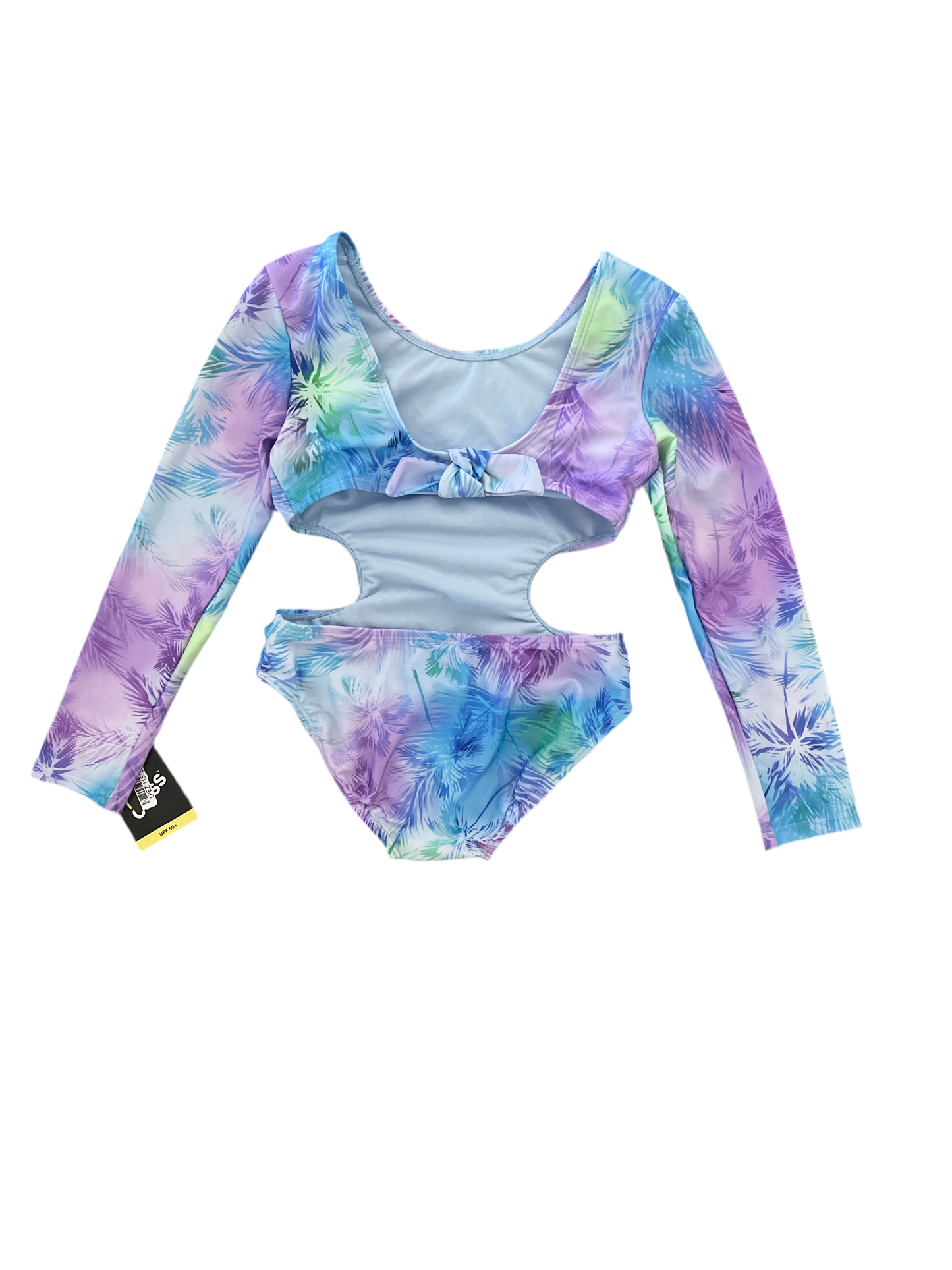 Girls’ Palm Tree Skies’ Tie-Dye Design One Piece Rash Guard Swim - art class