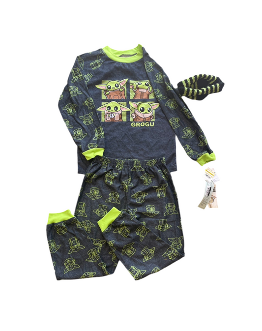 Boys Star Wars The Mandalorian The Child Pajama Set With Cozy Socks Gray