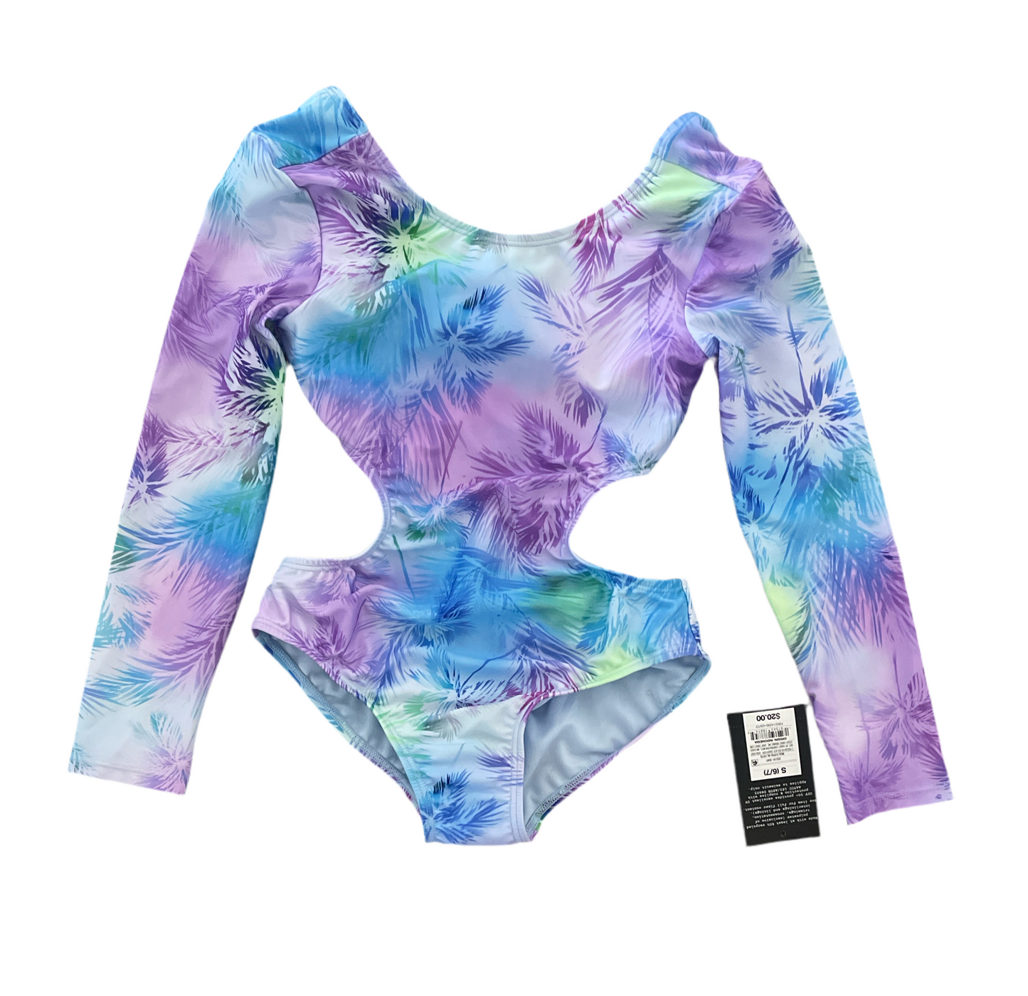 Girls’ Palm Tree Skies’ Tie-Dye Design One Piece Rash Guard Swim - art class