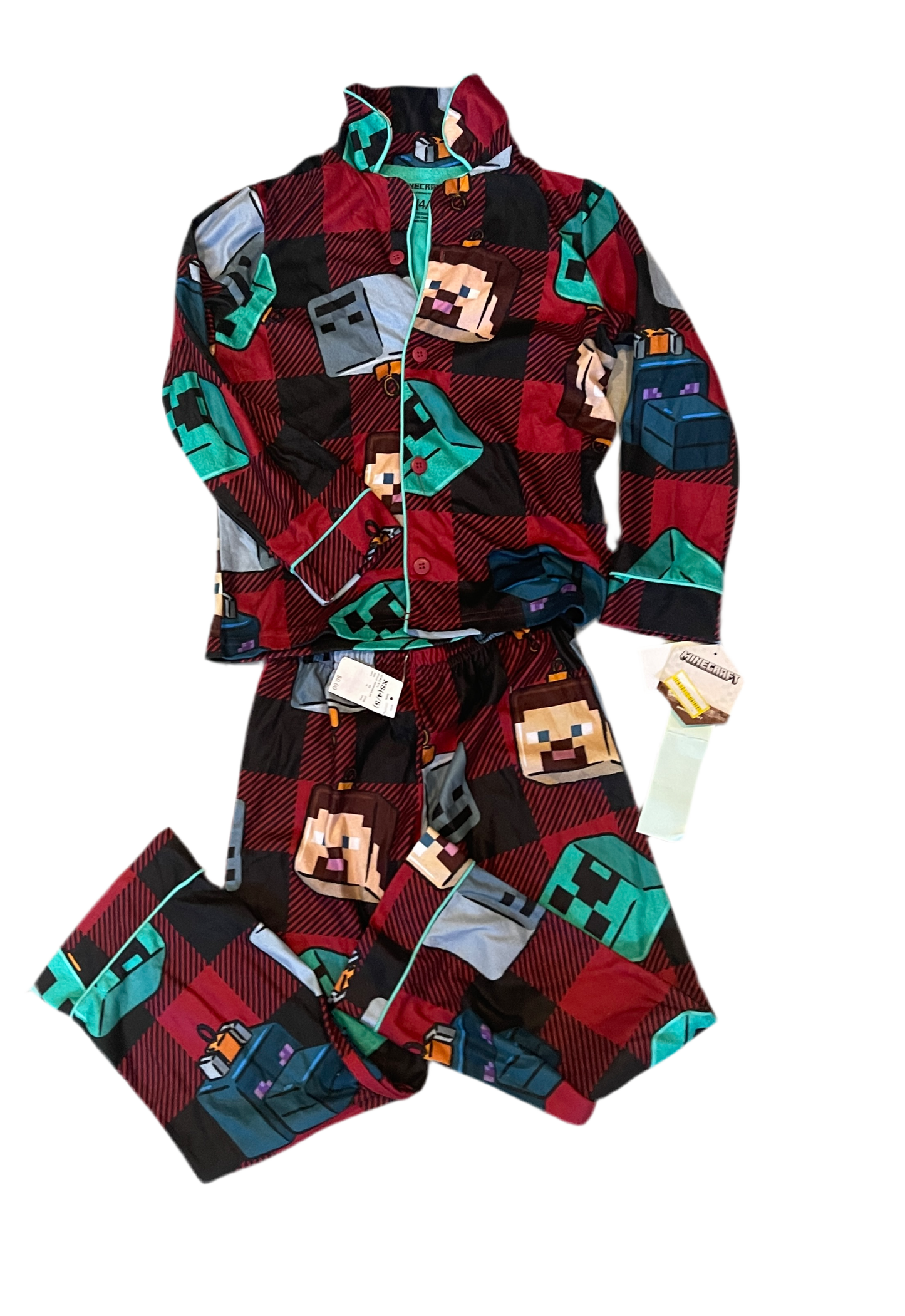 Boys' Minecraft Buffalo Plaid Coat Pajama Set - Red