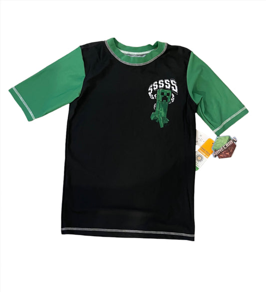 Boys' Minecraft Short Sleeve Rash Guard Swimsuit Top - Black