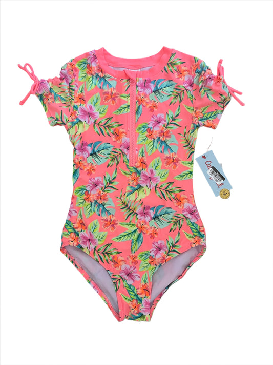 Girls' Tropical Charm Leaf Printed One Piece Rash Guard Swimsuit - Cat & Jack