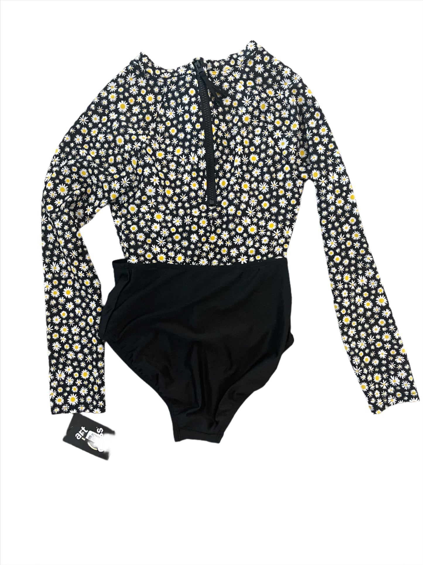 Girls' 'Dozens of Daisies' Floral Printed One Piece Rash Guard Swimsuit - art class Black