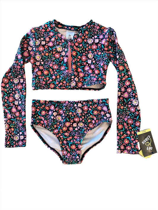 Girls' 'Spring Time' Floral Printed Bikini Swim Set - art class Black/Pink