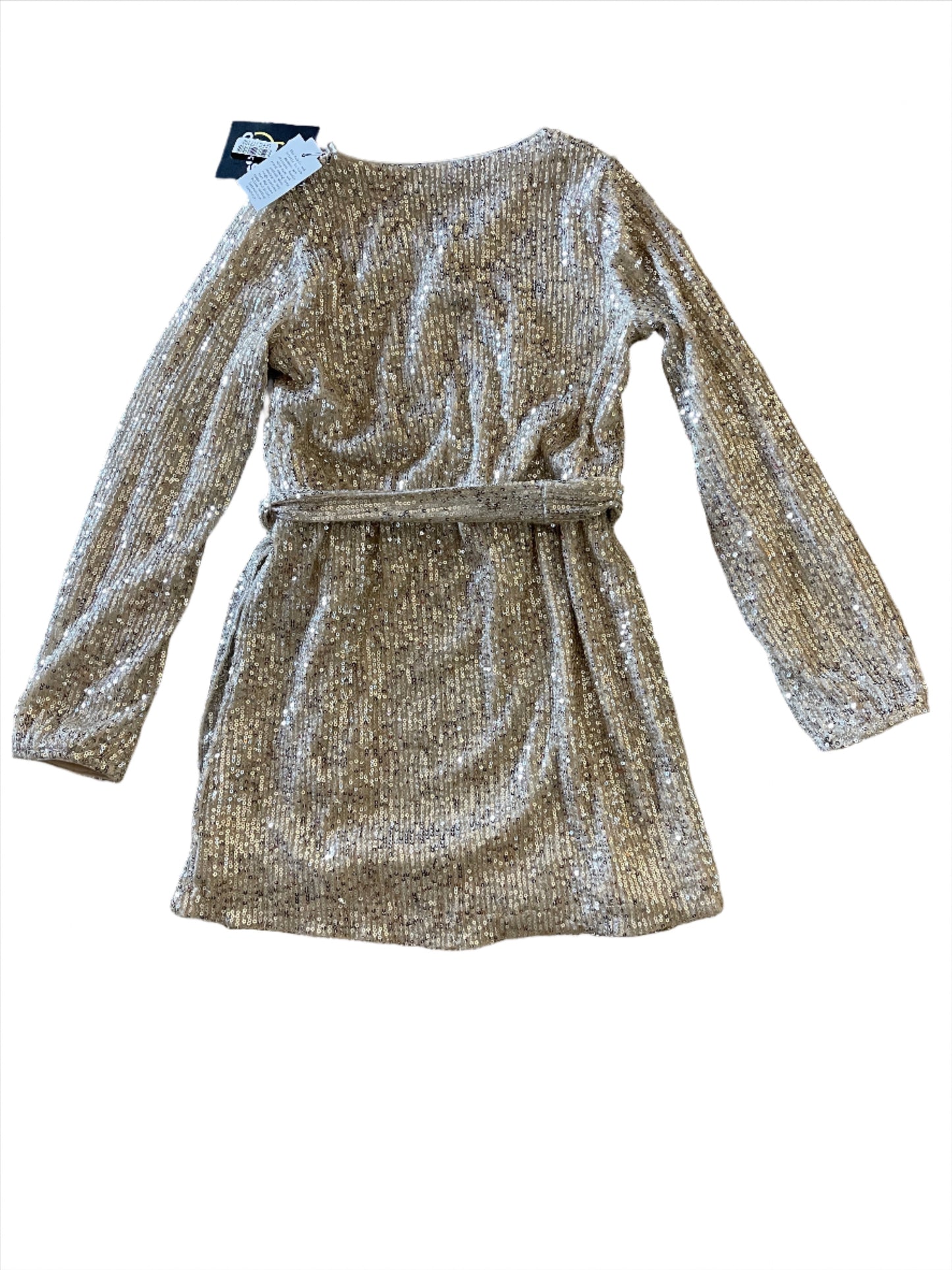 Girls' Long Sleeve Tie-Waist Sequin Dress - art class Silver