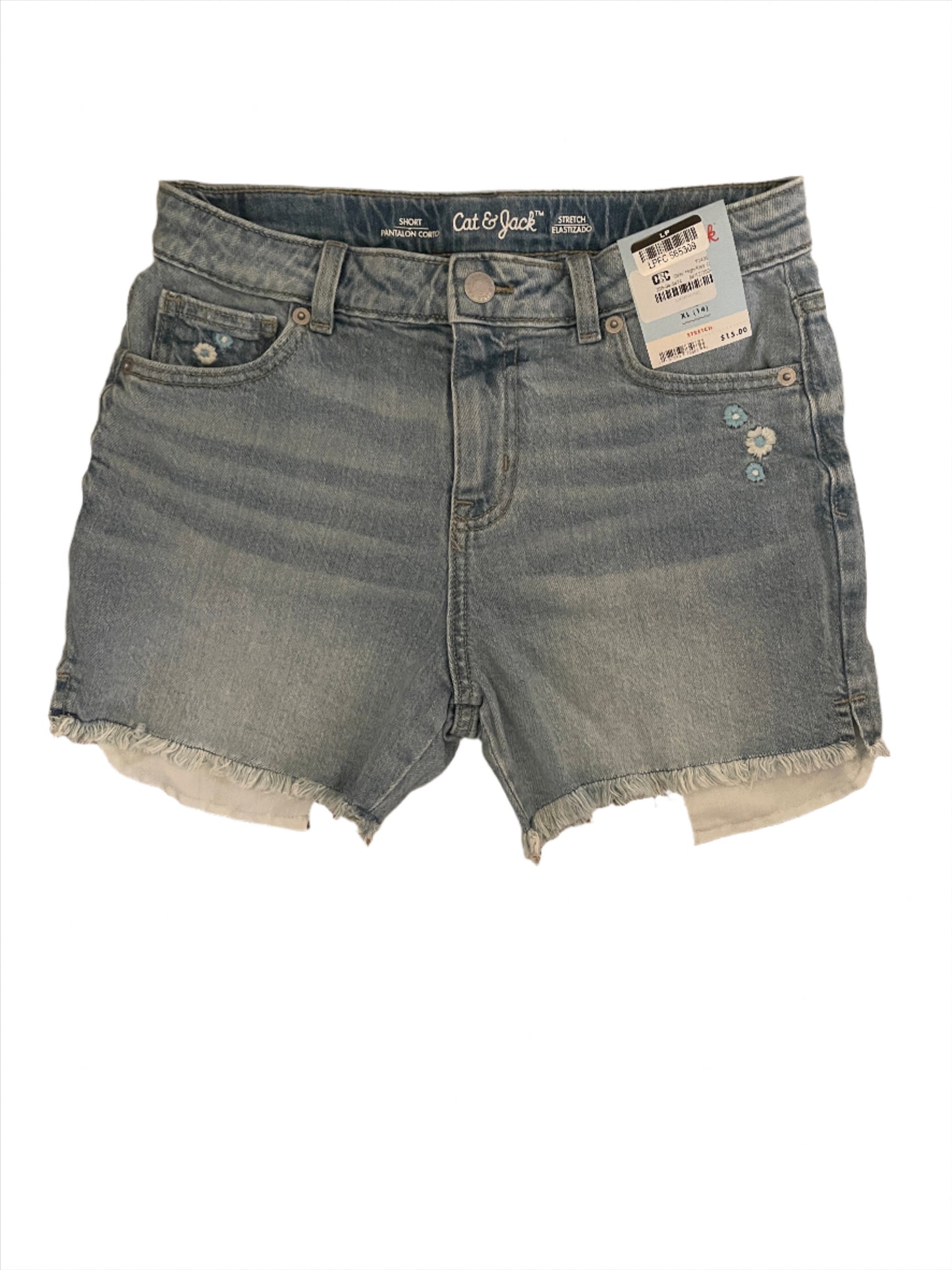 Girls' High-Rise Cut-Off Embroidered Jean Shorts - Cat & Jack Light Wash