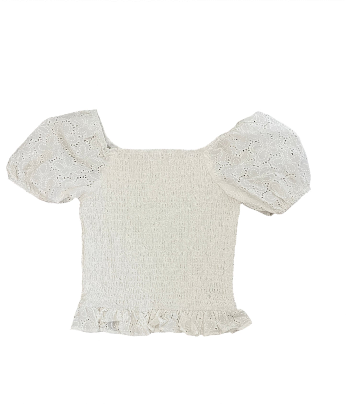 Girls' Smocked Woven Short Sleeve Top - art class White