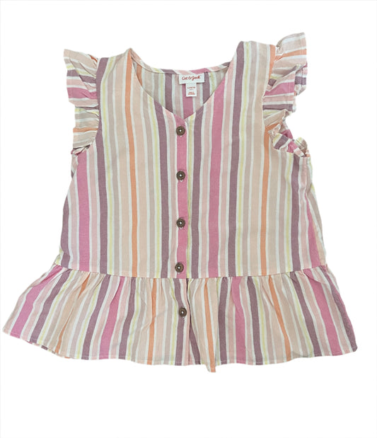 Girls' Button-Front Sleeveless Woven Shirt - Cat & Jack Cream Stripe