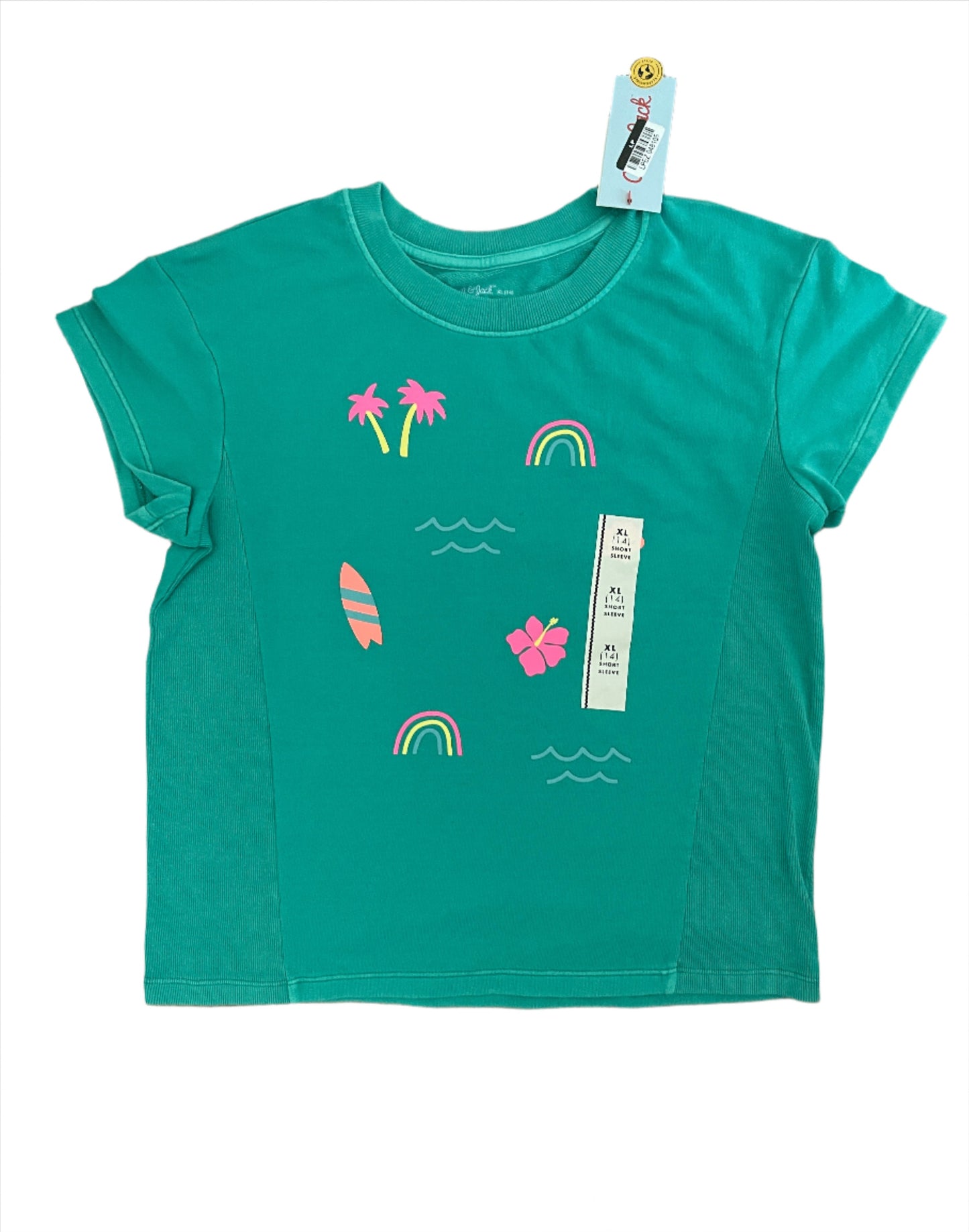 Girls' Short Sleeve Summer Icons French Terry Washed Top - Cat & Jack Sea Foam Green