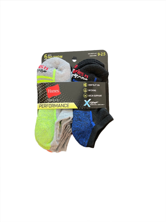 Hanes Premium Boys' 6pk No Show Athletic Footbed Socks (sz 9-2.5)