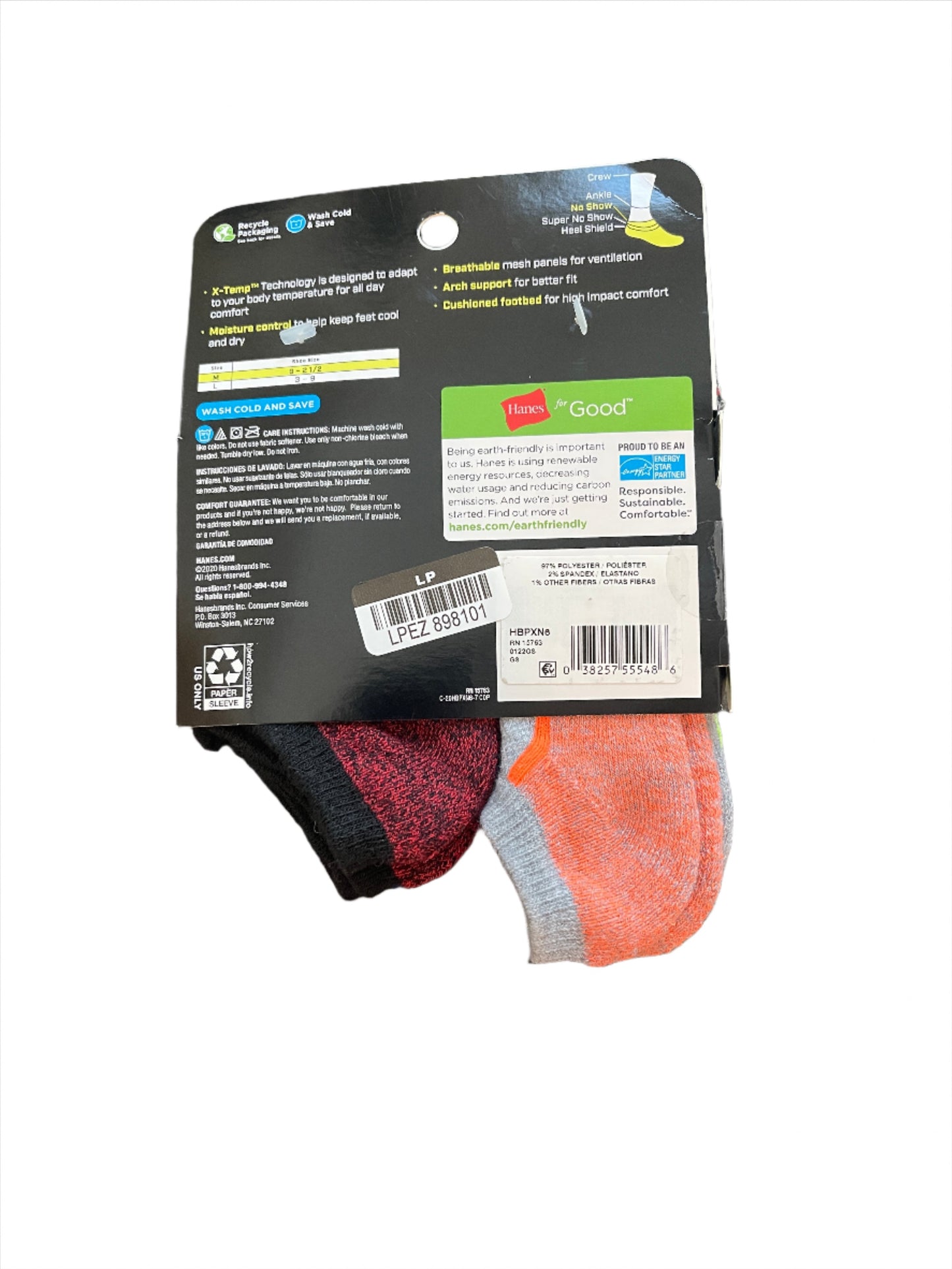 Hanes Premium Boys' 6pk No Show Athletic Footbed Socks (sz 9-2.5)