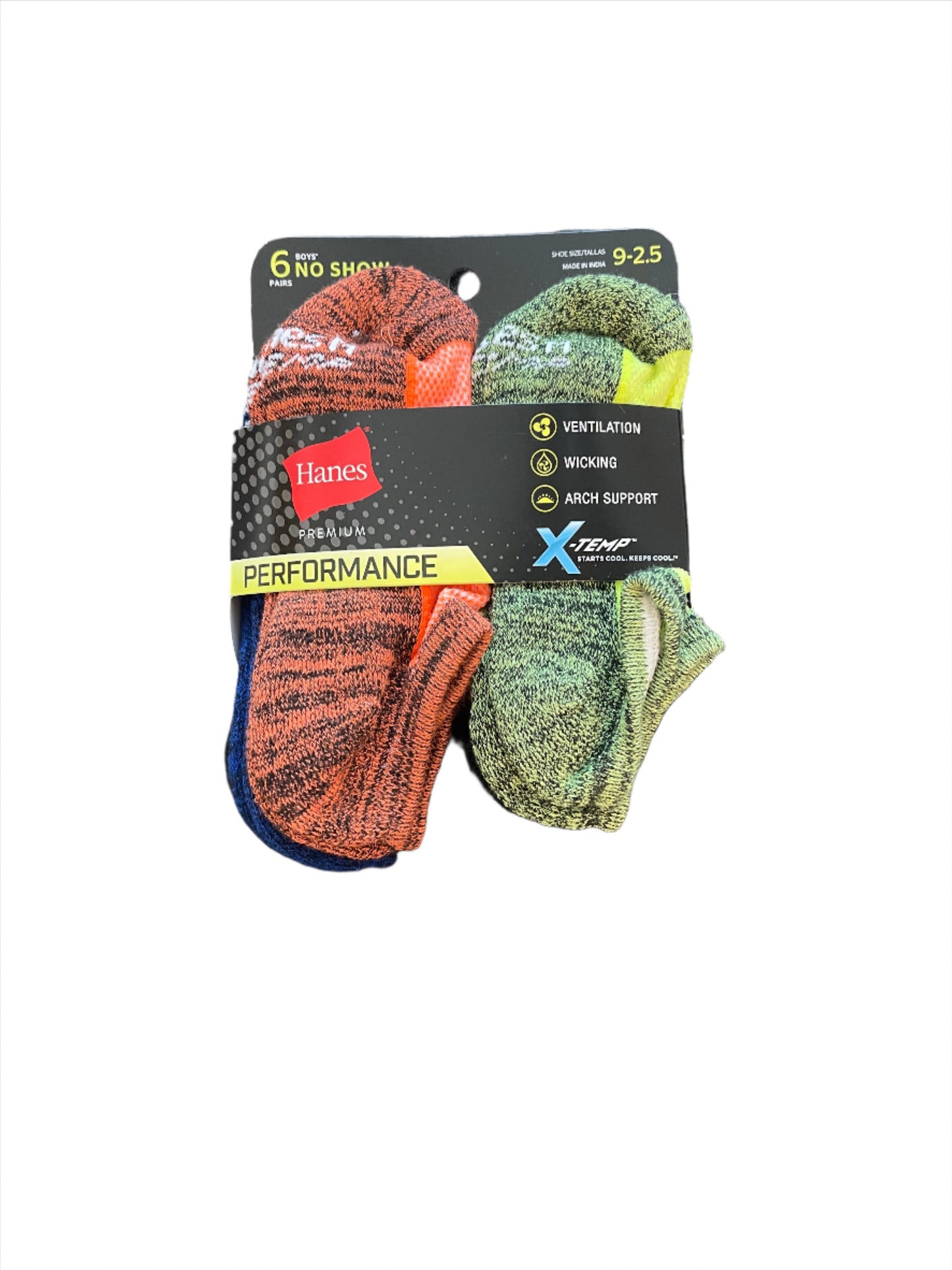 Hanes Premium Boys' 6pk No Show Socks (sz 9-2.5)