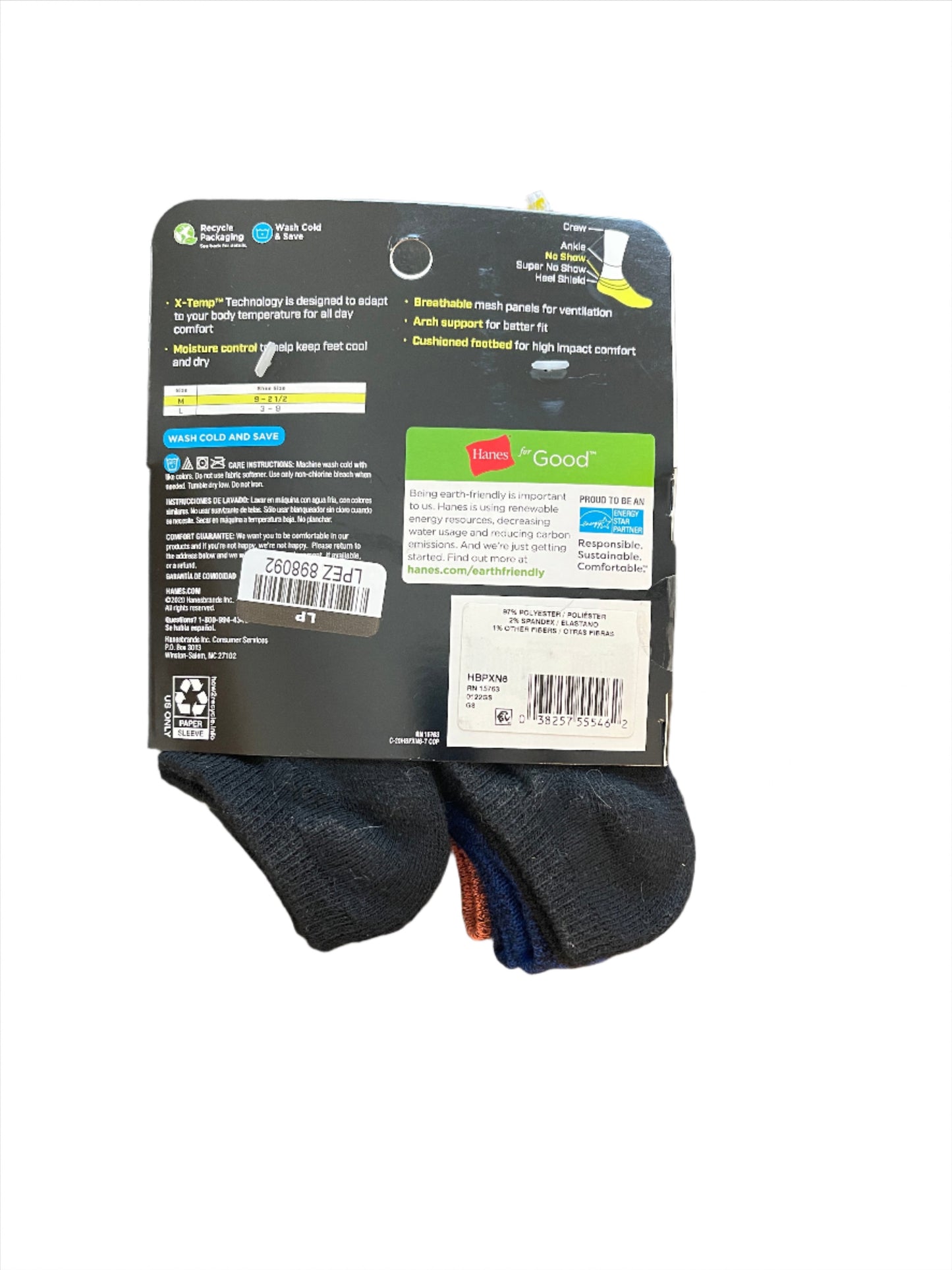 Hanes Premium Boys' 6pk No Show Socks (sz 9-2.5)