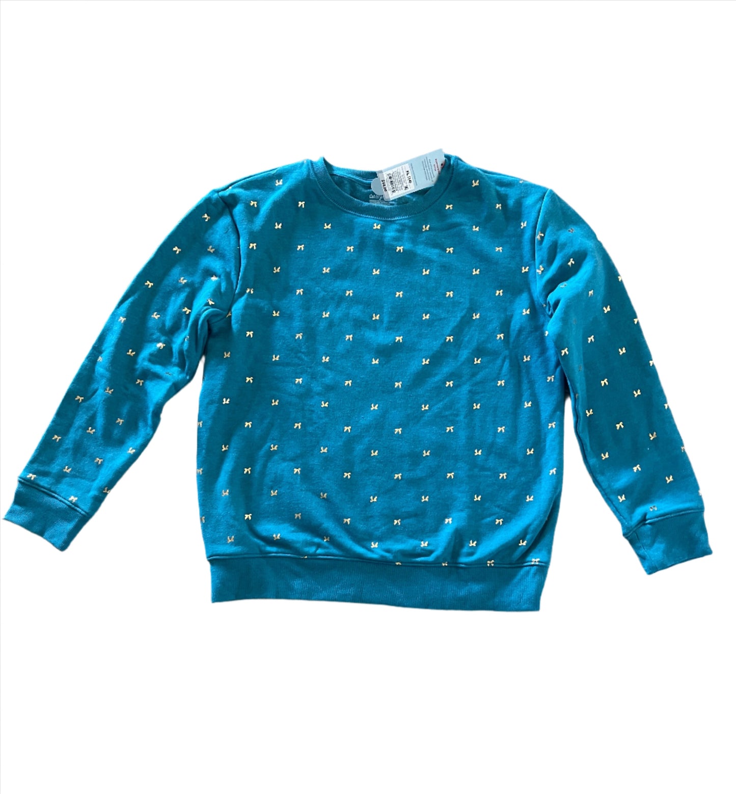 Girls' Crewneck 'Foil Bow' Fleece Pullover Sweatshirt - Cat & Jack Teal Blue