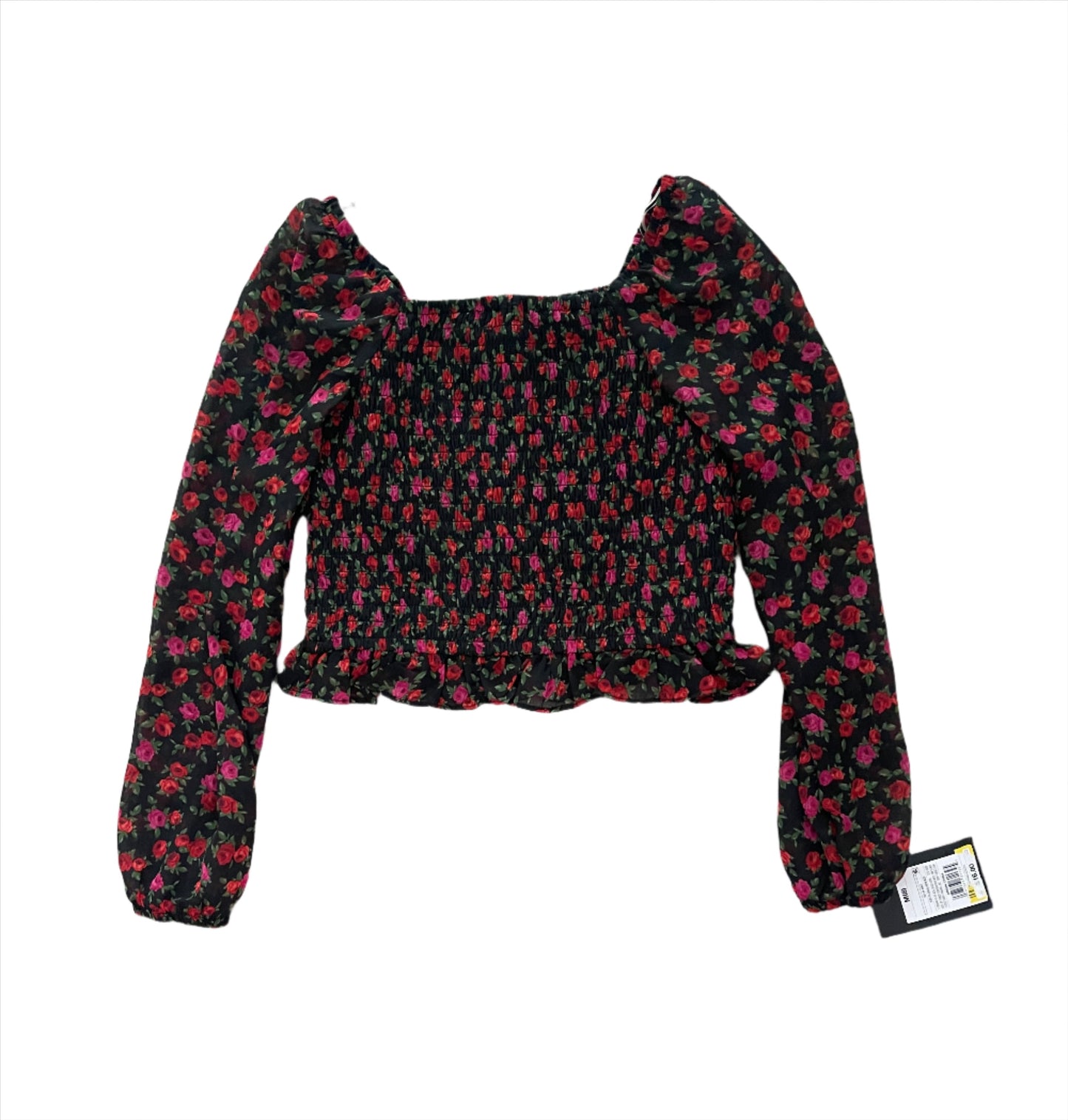 Girls' Long Sleeve Smocked Chiffon Top - art class Black Floral