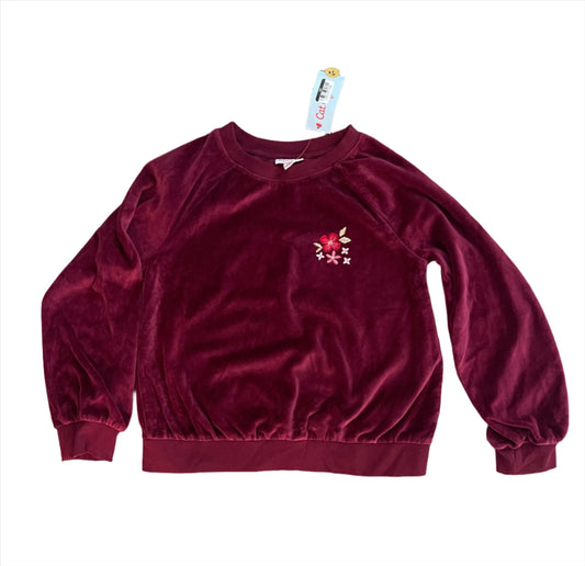 Girls' Crew Neck Velour Pullover Sweatshirt - Cat & Jack Burgundy