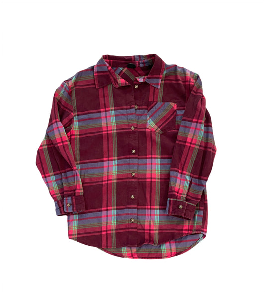 Girls' Oversized Flannel Button-Down Shirt - art class Dark Red Plaid