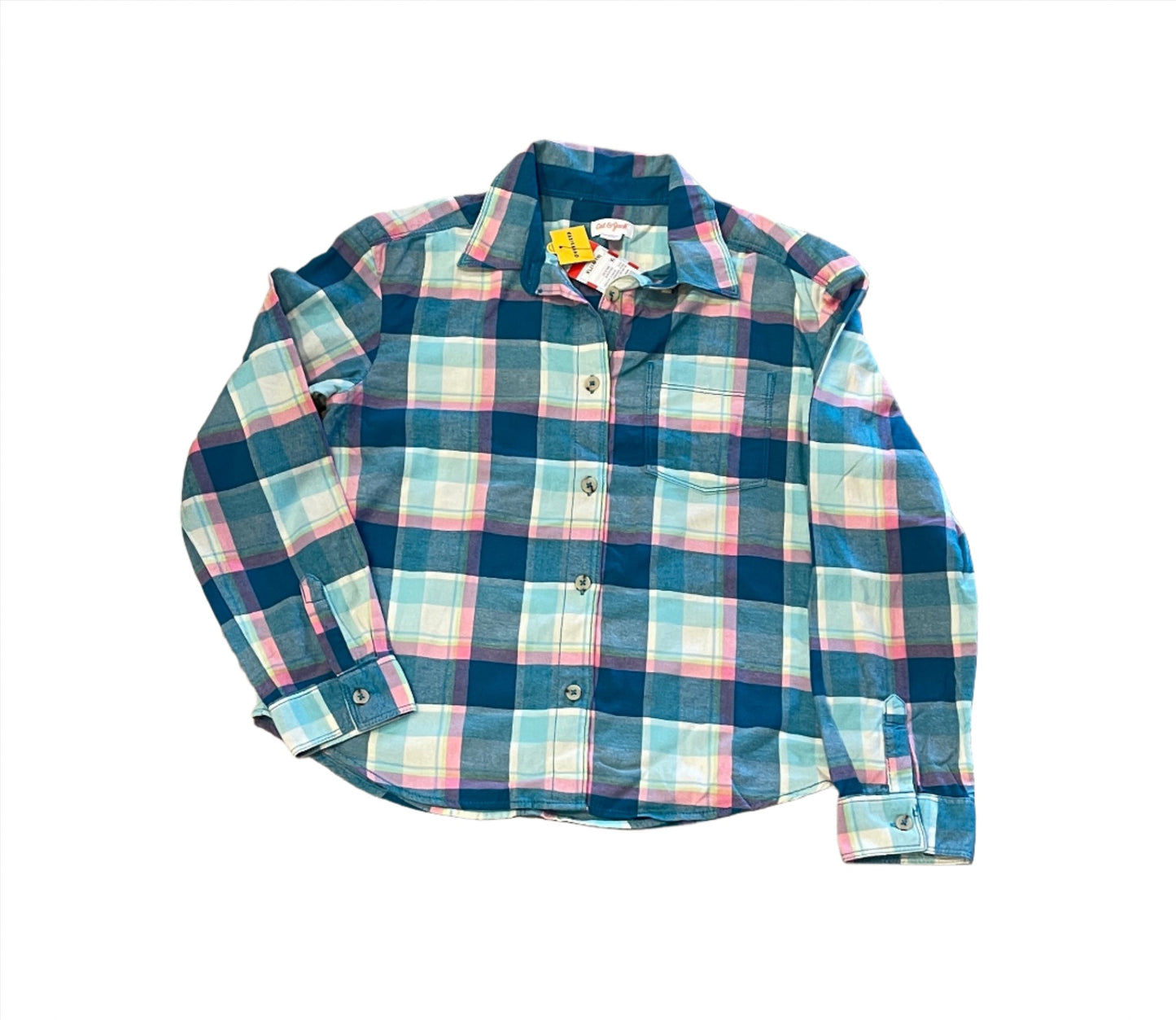 Girls' Long Sleeve Button-Down Plaid Shirt - Cat & Jack Blue