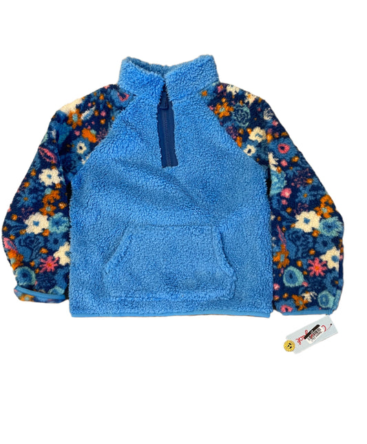 Girls' Faux Shearling Floral Quarter Zip Sweatshirt - Cat & Jack Blue